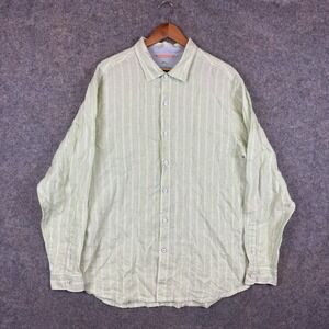 Tommy Bahama Linen Shirt Mens XL Green Striped Relax Coastal Resort Beachy